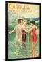 Carolla, North Carolina - Beach Scene with Three Ladies in Swim Attire in Water-Lantern Press-Framed Art Print