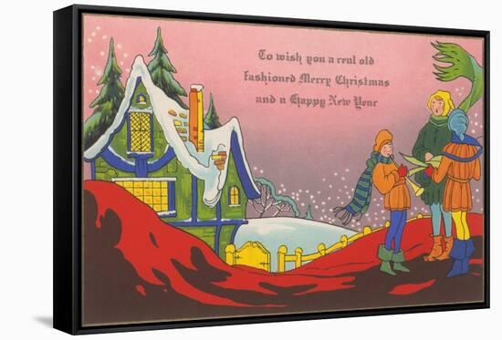 Carollers by Old House-null-Framed Stretched Canvas