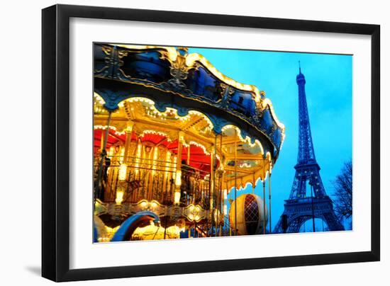 Carousel near Eiffel Tower in Paris-TEA-Framed Photographic Print