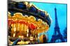 Carousel near Eiffel Tower in Paris-TEA-Mounted Photographic Print