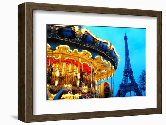 Carousel near Eiffel Tower in Paris-TEA-Framed Photographic Print