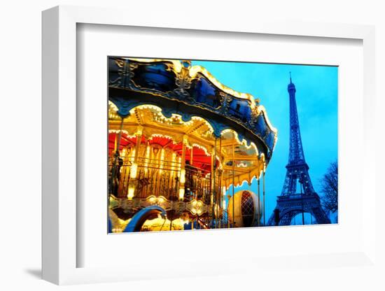 Carousel near Eiffel Tower in Paris-TEA-Framed Photographic Print