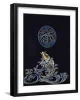 Carp in Waves with Family Crest in Form of Oak Leaf-null-Framed Giclee Print