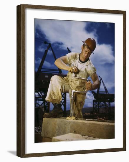 Carpenter at Work on Douglas Dam, Tennessee-null-Framed Photographic Print
