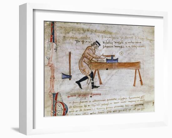 Carpenter at Work with Axe-null-Framed Giclee Print