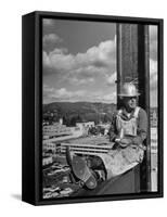 Carpenter Chuck Haines Relaxing on Sixth Story I Beam, Lunching on a Ham and Cheese Sandwich-Alfred Eisenstaedt-Framed Stretched Canvas