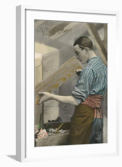 Carpenter Planing Wood-null-Framed Art Print