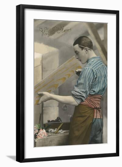 Carpenter Planing Wood-null-Framed Art Print