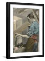 Carpenter Planing Wood-null-Framed Art Print