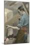 Carpenter Planing Wood-null-Mounted Art Print