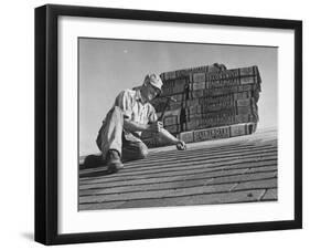 Carpenter Putting Roof on New House That Is Part of a Housing Project-George Skadding-Framed Photographic Print