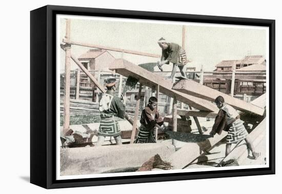 Carpenters at Work, Japan, 1904-null-Framed Stretched Canvas