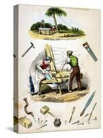 Carpenters at Work, Surrounded by Various Tools, C1845-null-Stretched Canvas