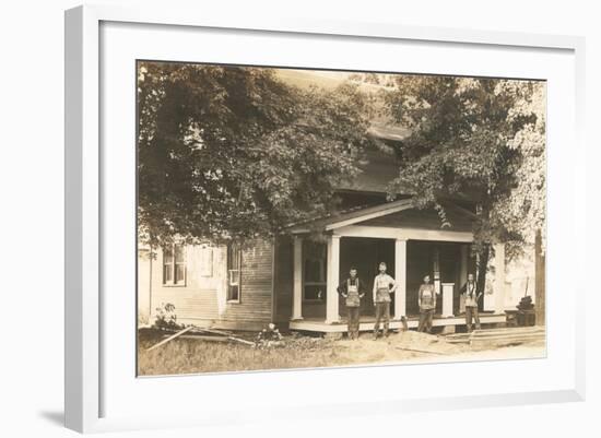 Carpenters in Front of House-null-Framed Art Print