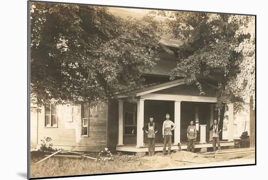 Carpenters in Front of House-null-Mounted Art Print