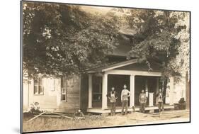 Carpenters in Front of House-null-Mounted Art Print