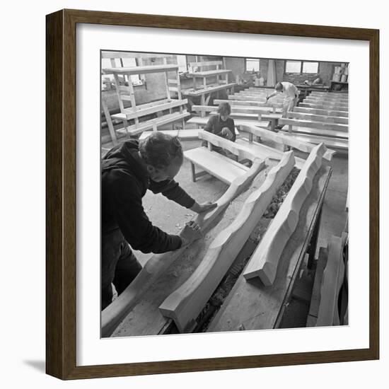 Carpenters Working on Church Pews at a Small Carpentry Workshop, South Yorkshire, 1969-Michael Walters-Framed Photographic Print