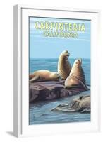 Carpinteria, California - Sea Lions-Lantern Press-Framed Art Print