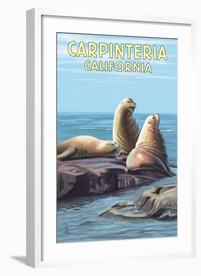 Carpinteria, California - Sea Lions-Lantern Press-Framed Art Print