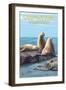 Carpinteria, California - Sea Lions-Lantern Press-Framed Art Print