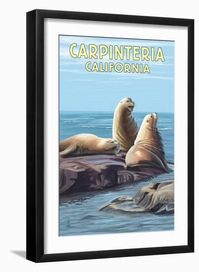 Carpinteria, California - Sea Lions-Lantern Press-Framed Art Print