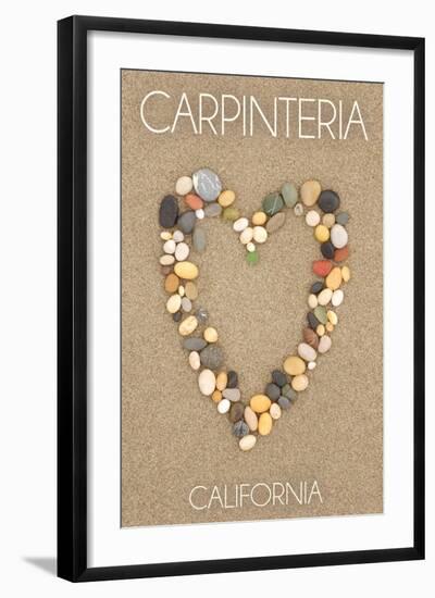 Carpinteria, California - Stone Heart on Sand-Lantern Press-Framed Art Print