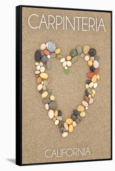 Carpinteria, California - Stone Heart on Sand-Lantern Press-Framed Stretched Canvas