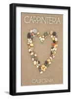 Carpinteria, California - Stone Heart on Sand-Lantern Press-Framed Art Print