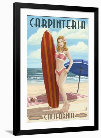 Carpinteria, California - Surfer Pinup Girl-Lantern Press-Framed Art Print