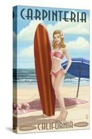 Carpinteria, California - Surfer Pinup Girl-Lantern Press-Stretched Canvas