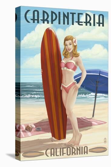 Carpinteria, California - Surfer Pinup Girl-Lantern Press-Stretched Canvas