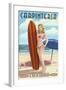 Carpinteria, California - Surfer Pinup Girl-Lantern Press-Framed Art Print