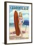 Carpinteria, California - Surfer Pinup Girl-Lantern Press-Framed Art Print