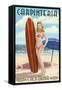 Carpinteria, California - Surfer Pinup Girl-Lantern Press-Framed Stretched Canvas