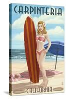 Carpinteria, California - Surfer Pinup Girl-Lantern Press-Stretched Canvas