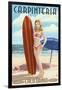 Carpinteria, California - Surfer Pinup Girl-Lantern Press-Framed Art Print