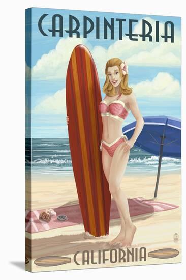 Carpinteria, California - Surfer Pinup Girl-Lantern Press-Stretched Canvas