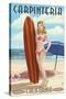 Carpinteria, California - Surfer Pinup Girl-Lantern Press-Stretched Canvas