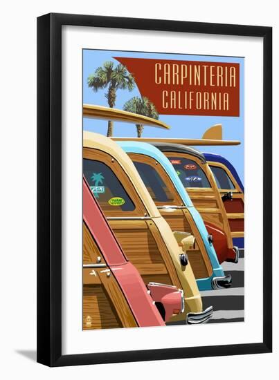 Carpinteria, California - Woodies Lined Up-Lantern Press-Framed Art Print