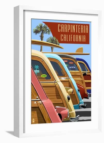 Carpinteria, California - Woodies Lined Up-Lantern Press-Framed Art Print