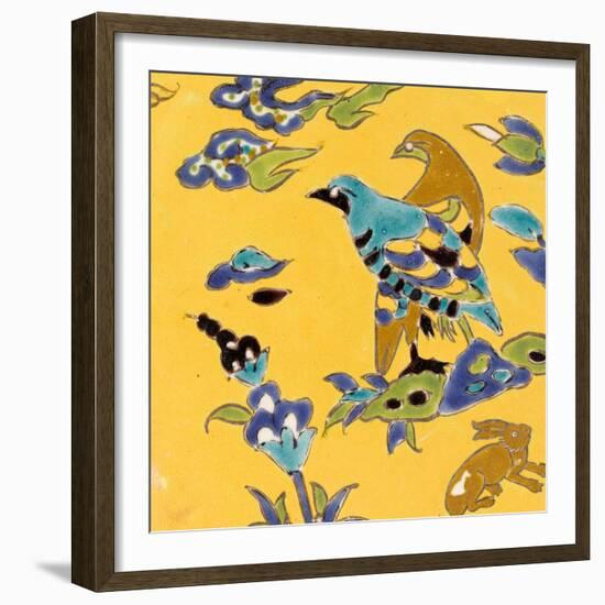 Carreau de revêtement aux deux oiseaux et au lièvre-null-Framed Giclee Print