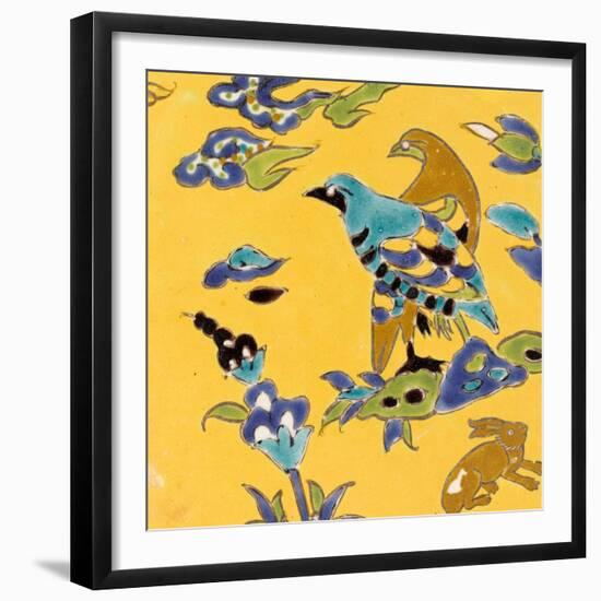 Carreau de revêtement aux deux oiseaux et au lièvre-null-Framed Giclee Print