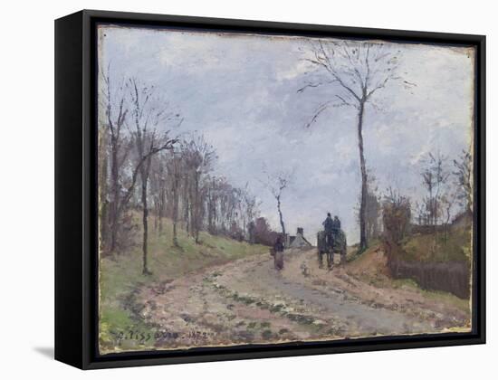 Carriage on a Country Road, Winter, Outskirts of Louveciennes, 1872-Camille Pissarro-Framed Stretched Canvas