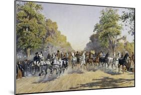 Carriage Race in Prater in Vienna, Watercolour, Austria, 19th Century-null-Mounted Giclee Print