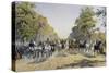 Carriage Race in Prater in Vienna, Watercolour, Austria, 19th Century-null-Stretched Canvas