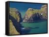 Carrick-A-Rede Rope Bridge to Carrick Island, Larrybane Bay, County Antrim, Ulster-Neale Clarke-Framed Stretched Canvas
