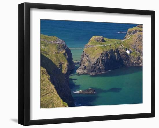 Carrick-A-Rede Rope Bridge to Carrick Island, Larrybane Bay, County Antrim, Ulster-Neale Clarke-Framed Photographic Print