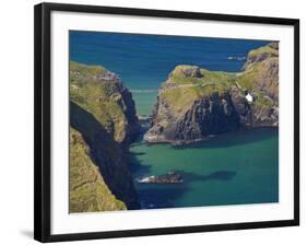 Carrick-A-Rede Rope Bridge to Carrick Island, Larrybane Bay, County Antrim, Ulster-Neale Clarke-Framed Photographic Print