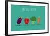 Carrot, Broccoli, Pepper, Eggplant Cartoon Vegetables Illustration. Vector Cartoon. Friends Forever-Serbinka-Framed Art Print