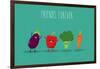 Carrot, Broccoli, Pepper, Eggplant Cartoon Vegetables Illustration. Vector Cartoon. Friends Forever-Serbinka-Framed Art Print